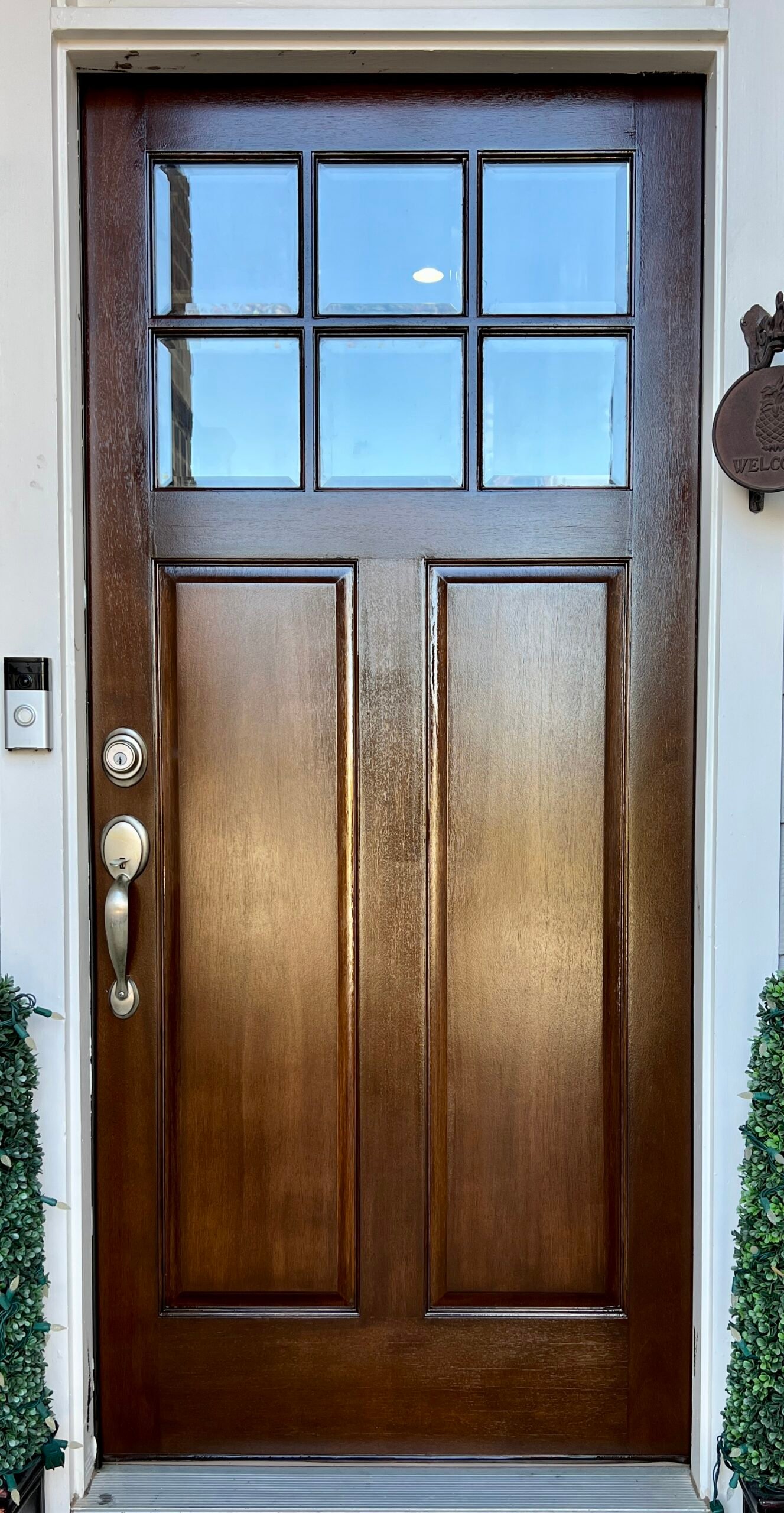 Refinished wooden door with a smooth, polished finish