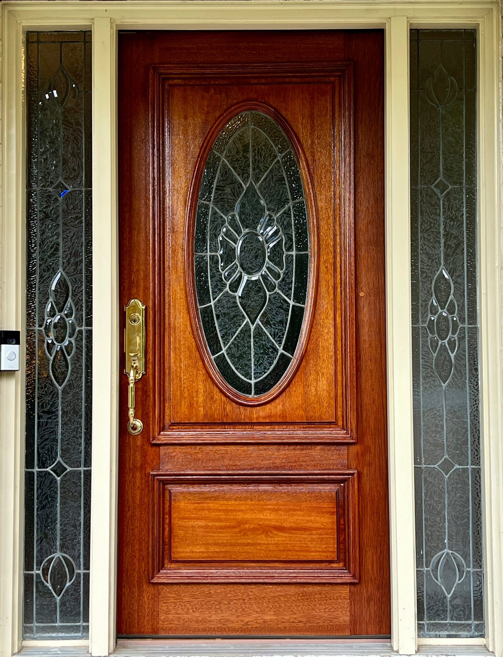 Refinished wooden door with a revitalized appearance