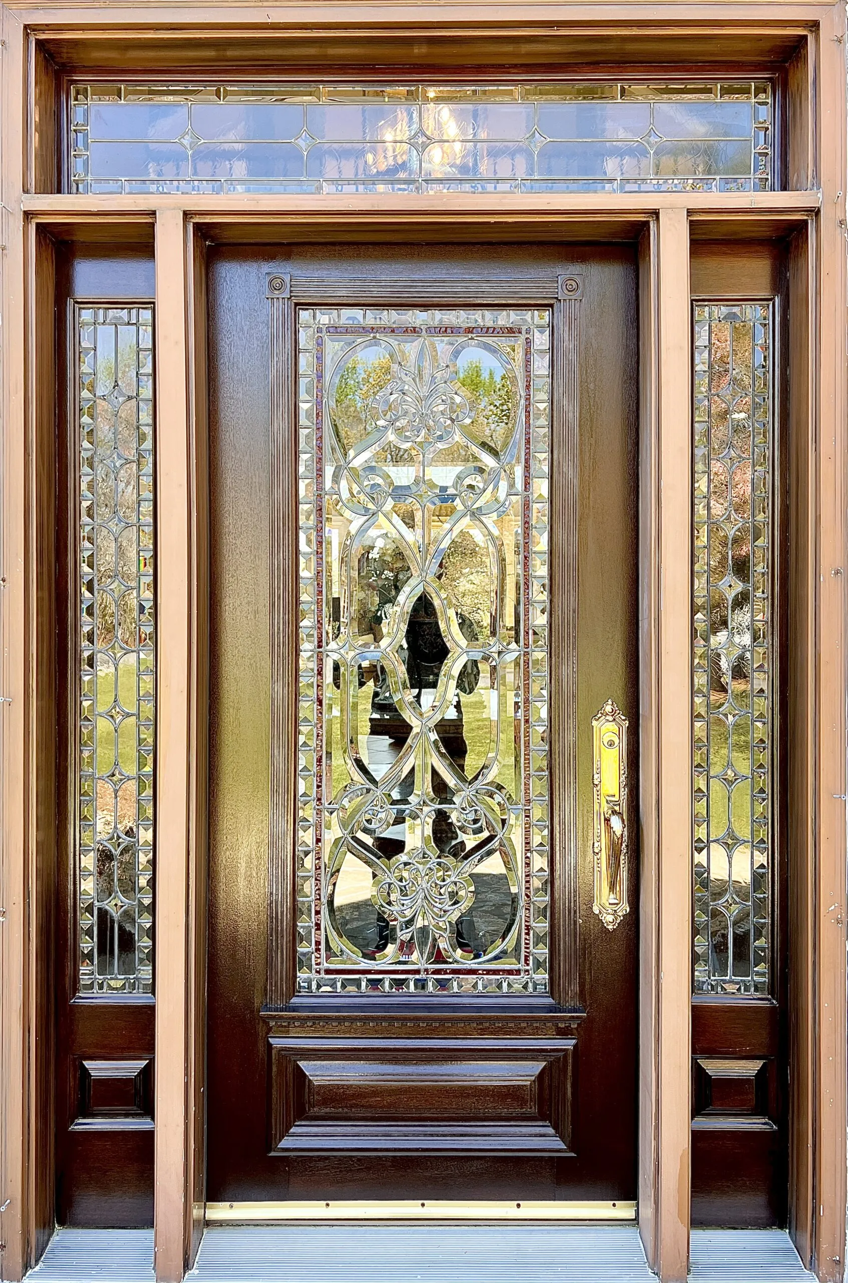 Restored wooden door with a fresh, renewed finish