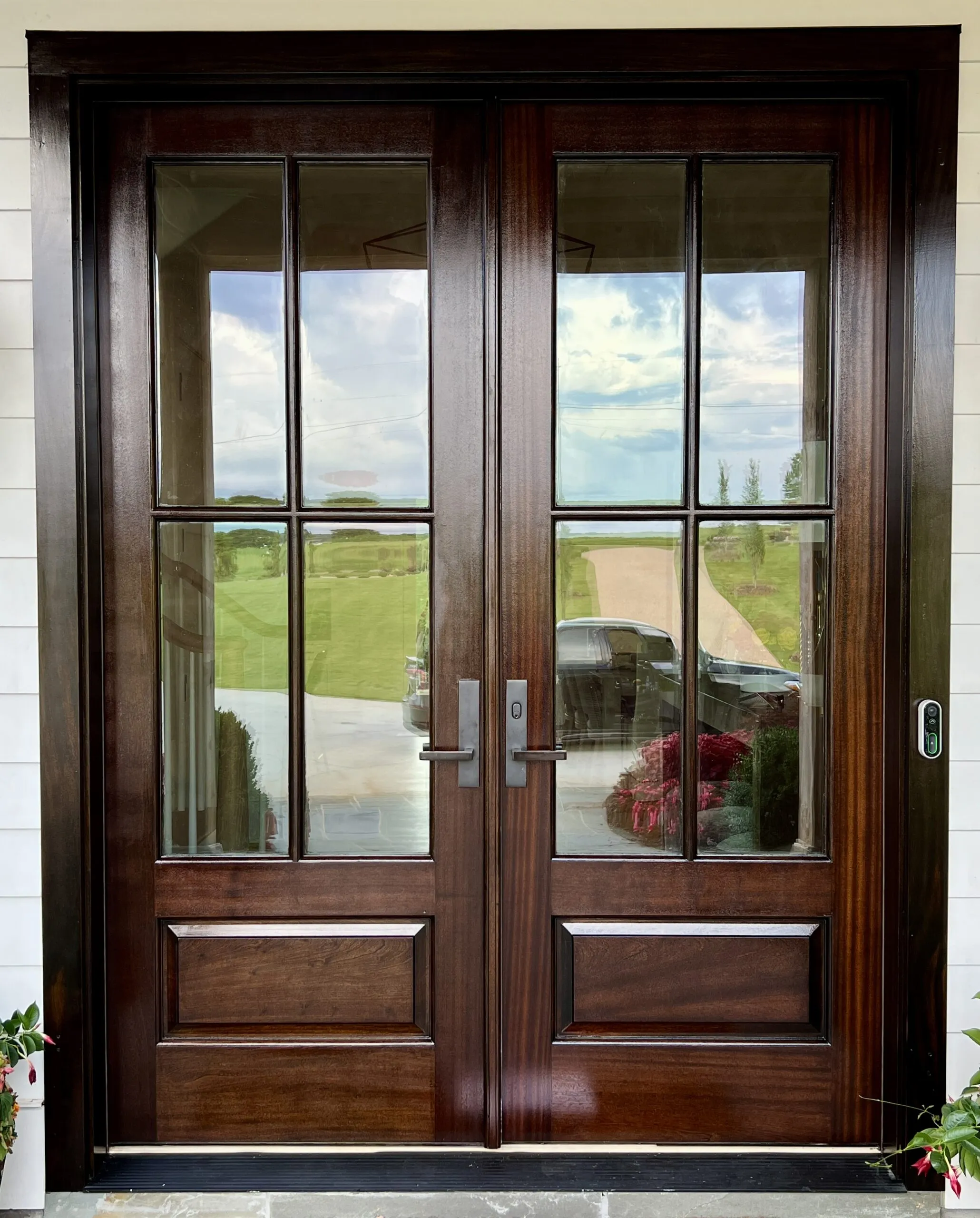 "Repainted wooden door with a fresh, vibrant finish