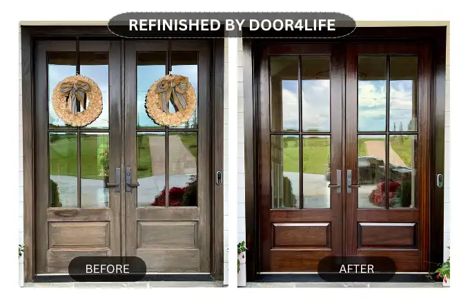 Before and after: left, aged door; right, refreshed door.