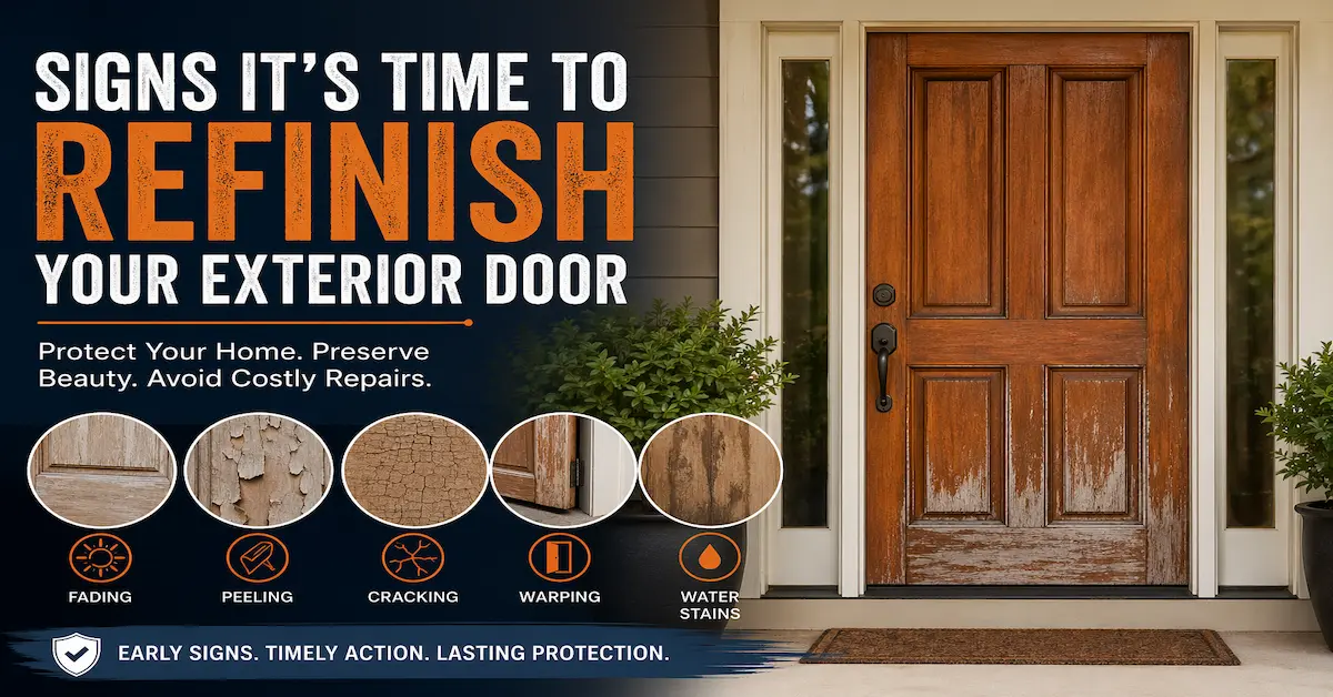 Spot the warning signs your exterior door needs refinishing. Learn when fading, peeling, or warping means it's time to call professionals before damage spreads.