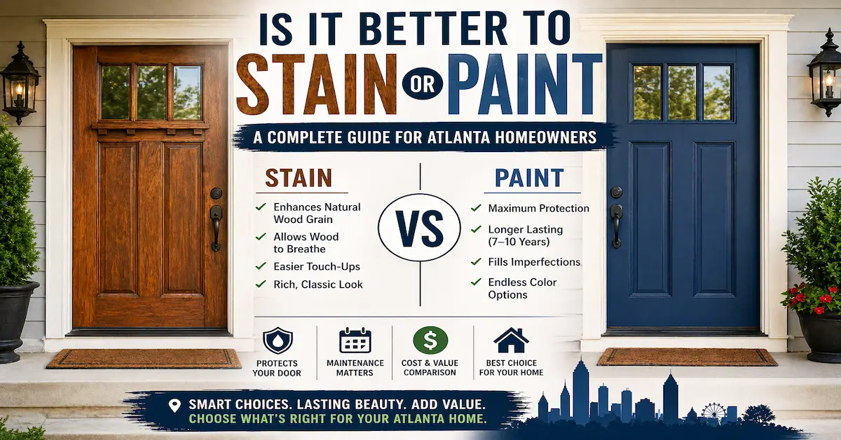 Should you stain or paint your door in Atlanta? Compare durability, protection, cost, and maintenance to make the right choice for your home's entry.